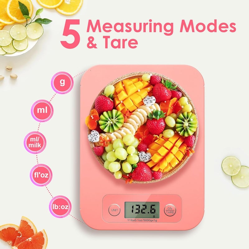 URAMAZ Smart Food Scale for Weight Loss, Digital Food Scale Grams and Ounces with Nutritional Calculator, Food Weight Scale for Diet, Keto, Macro, Calories Counting, Meal Prep 0.1oz/11lb (Pink) - Image 4